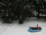 Inflatable boat in the snow